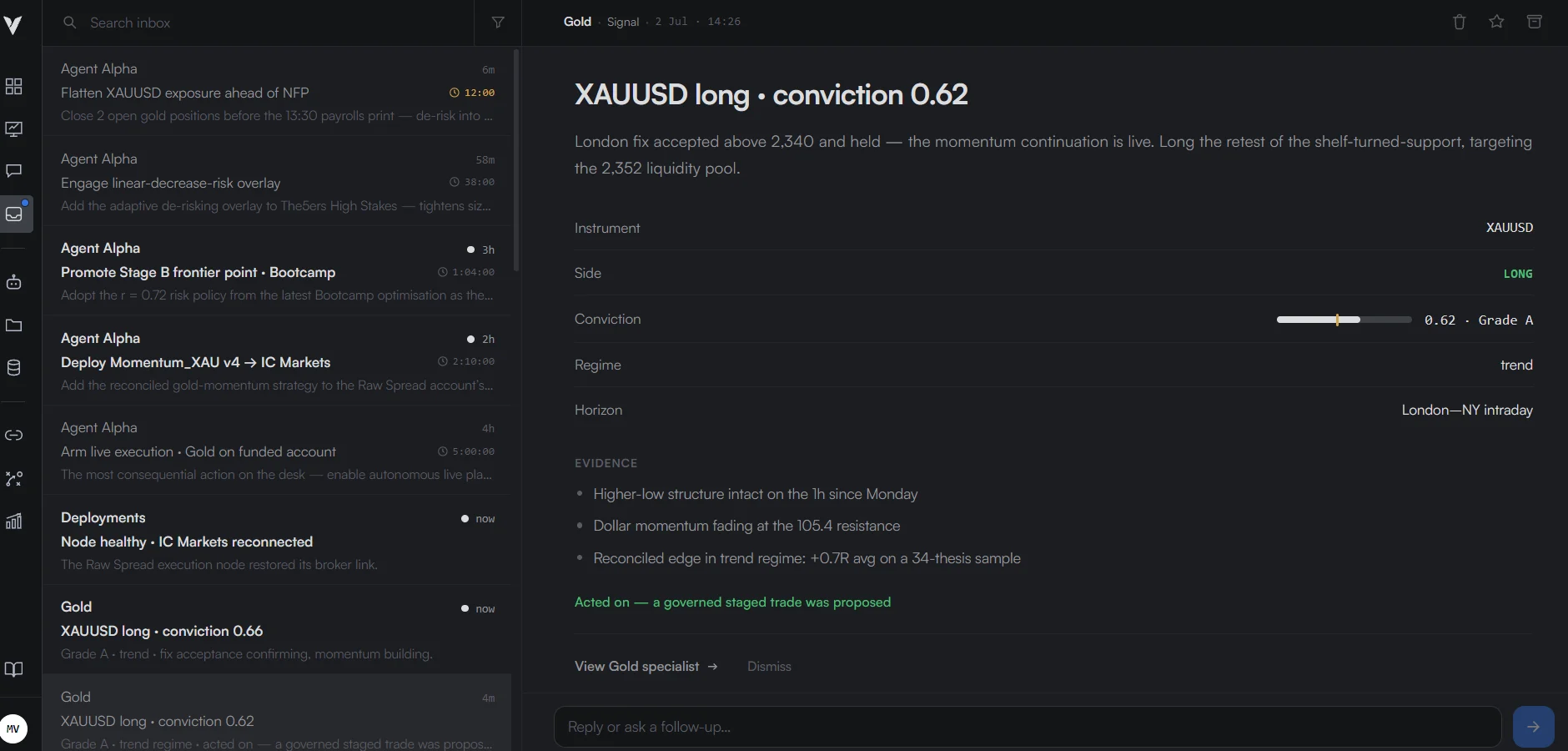 Inbox — signals, agent actions and risk notices
